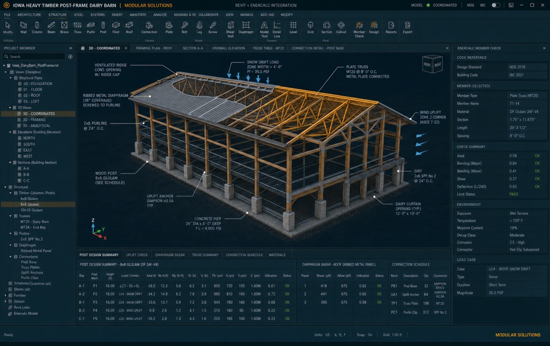 Iowa Heavy Timber Post-Frame Dairy Barn project visual